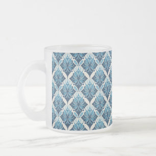 Elegant Boho Bloemmotief in Blauw Matglas Koffiemok
