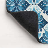 Elegant Boho Bloemmotief in Blauw Muismat (Hoek)