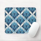 Elegant Boho Bloemmotief in Blauw Muismat (Met muis)