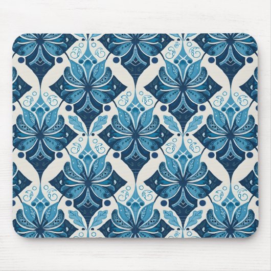 Elegant Boho Bloemmotief in Blauw Muismat (Voorkant)