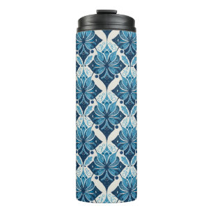 Elegant Boho Bloemmotief in Blauw Thermosbeker