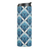 Elegant Boho Bloemmotief in Blauw Thermosbeker (Gedraaid links)