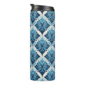 Elegant Boho Bloemmotief in Blauw Thermosbeker (Geroteerd rechts)