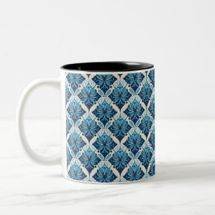 Elegant Boho Bloemmotief in Blauw Tweekleurige Koffiemok