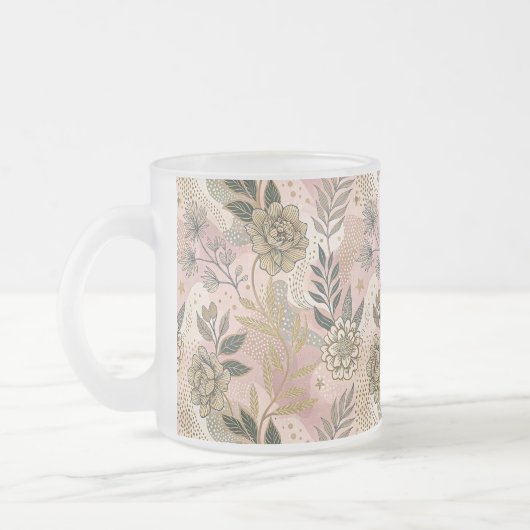 Elegant boho bloemmotief matglas koffiemok (Links)