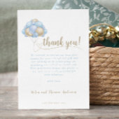 Elegant Boho Blue Balloon Baby shower Bedankkaart