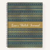 Elegant Boho Blue en Gold Stripe Sketch Notitieboek (Voorkant)