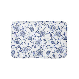 Elegant Boho Blue en White Flowers and Swirls Badmat