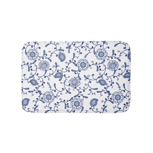 Elegant Boho Blue en White Flowers and Swirls Badmat (Voorkant)