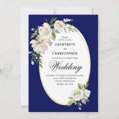 Elegant Boho Blue Floral Gold Wedding Invitation Kaart (Voorkant)