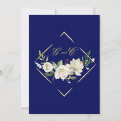 Elegant Boho Blue Floral Gold Wedding Invitation Kaart (Achterkant)