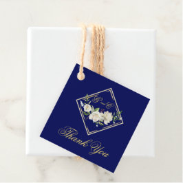 Elegant Boho Blue Floral Gold Wedding Monogram Bedankjes Labels