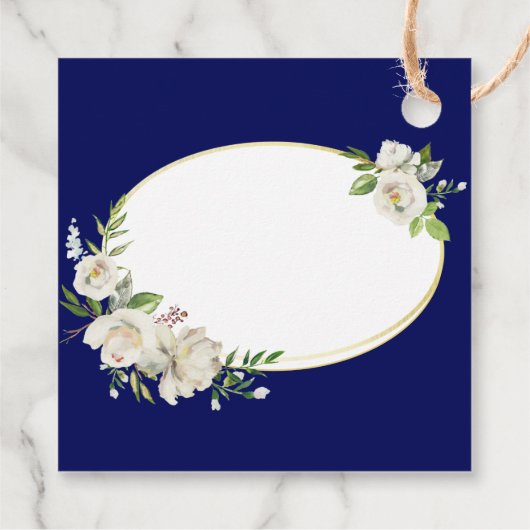 Elegant Boho Blue Floral Gold Wedding Monogram Bedankjes Labels (Achterkant)