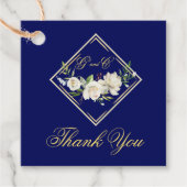 Elegant Boho Blue Floral Gold Wedding Monogram Bedankjes Labels (Voorkant)