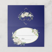 Elegant Boho Blue Floral Gold Wedding Monogram Plaatskaartje (Buitenkant ongevouwen)