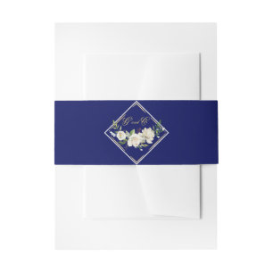 Elegant Boho Blue Floral Gold Wedding Monogram Uitnodigingen Wikkel