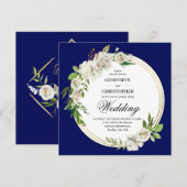 Elegant Boho Blue Floral Gold Wedding Square Kaart (Voorkant / Achterkant)