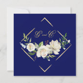 Elegant Boho Blue Floral Gold Wedding Square Kaart (Achterkant)