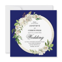 Elegant Boho Blue Floral Gold Wedding Square