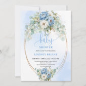 Elegant Boho Blue Floral Greenery Gold Baby Shower Kaart (Voorkant)