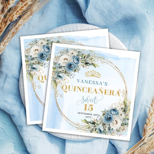 Elegant Boho Blue Floral Quinceañera Napkins Servet