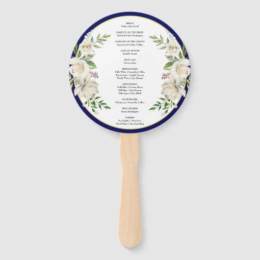 Elegant Boho Blue Floral Wedding Ceremony Handwaaier (Achterkant)