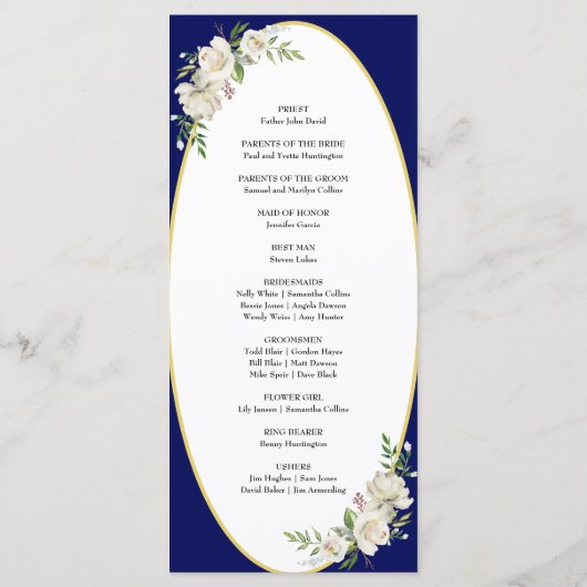 Elegant Boho Blue Floral Wedding Ceremony Programm Programmakaart (Achterkant)
