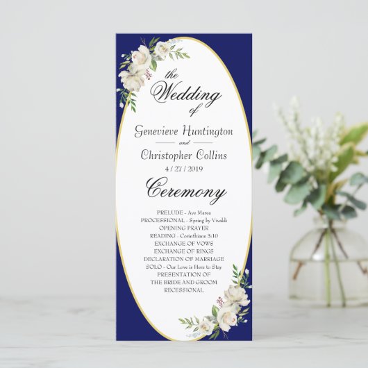 Elegant Boho Blue Floral Wedding Ceremony Programm Programmakaart (Staand voorkant)