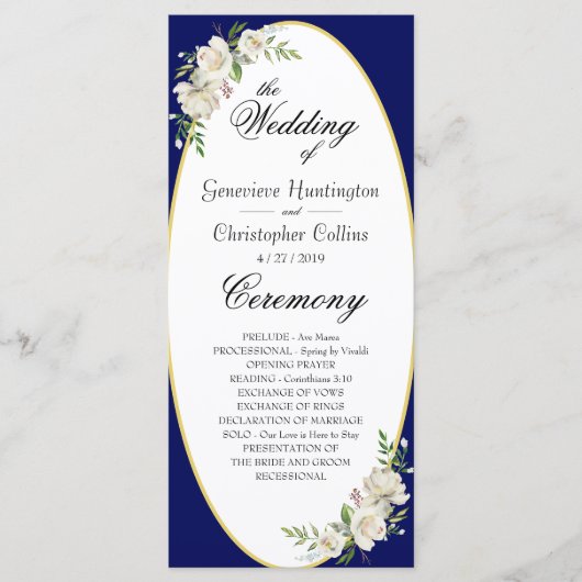 Elegant Boho Blue Floral Wedding Ceremony Programm Programmakaart (Voorkant)