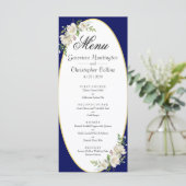 Elegant Boho Blue Floral Wedding Reception Menu (Staand voorkant)