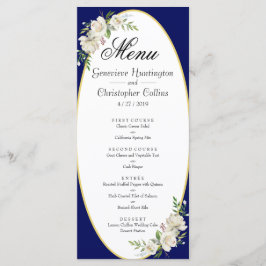 Elegant Boho Blue Floral Wedding Reception Menu