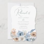 Elegant Boho Blue Floral Wedding Rehearsal Dinner Kaart (Voorkant)