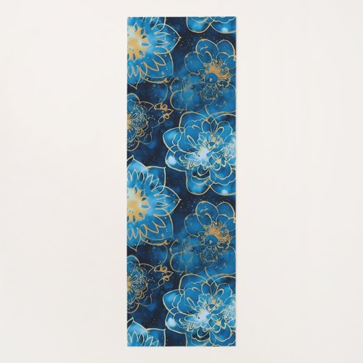 Elegant Boho Blue Gold Floral Mandala Yogamat (Achterkant)