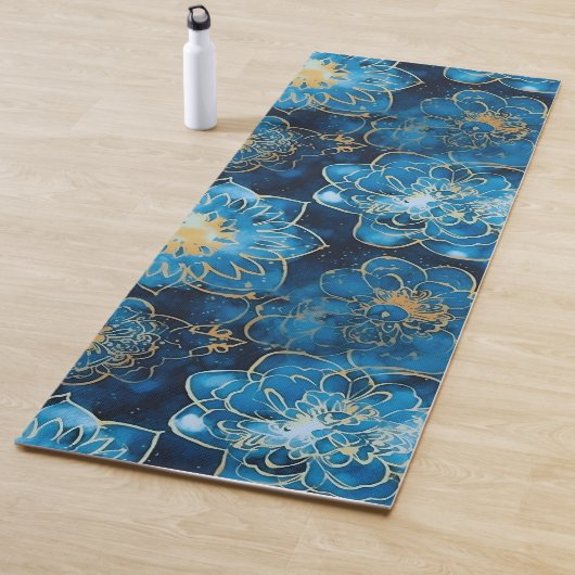 Elegant Boho Blue Gold Floral Mandala Yogamat (In situ)