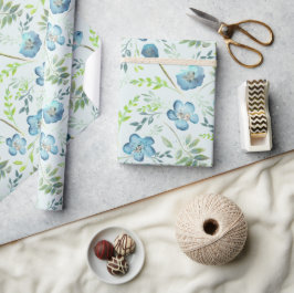 Elegant Boho Blue Green Waterverf Flowers Cadeaupapier