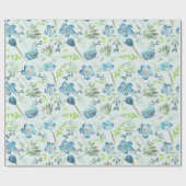 Elegant Boho Blue Green Waterverf Flowers Cadeaupapier (Vlak)