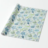 Elegant Boho Blue Green Waterverf Flowers Cadeaupapier (Uitgerold)