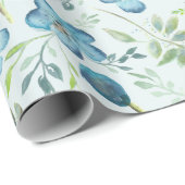 Elegant Boho Blue Green Waterverf Flowers Cadeaupapier (Rol Hoek)