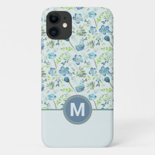 Elegant Boho Blue Green Waterverf Flowers Case-Mate iPhone Case
