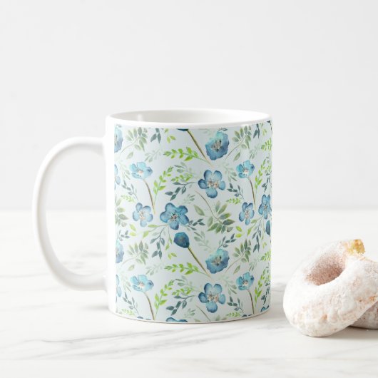 Elegant Boho Blue Green Waterverf Flowers Koffiemok (Met donut)