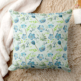 Elegant Boho Blue Green Waterverf Flowers Kussen
