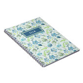 Elegant Boho Blue Green Waterverf Flowers Name Notitieboek (Rechterzijde)