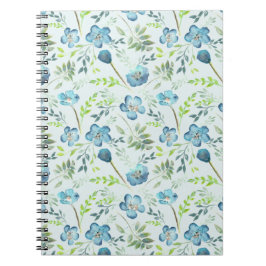 Elegant Boho Blue Green Waterverf Flowers Notitieboek