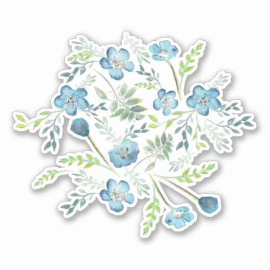 Elegant Boho Blue Green Waterverf Flowers Sticker (Voorkant)