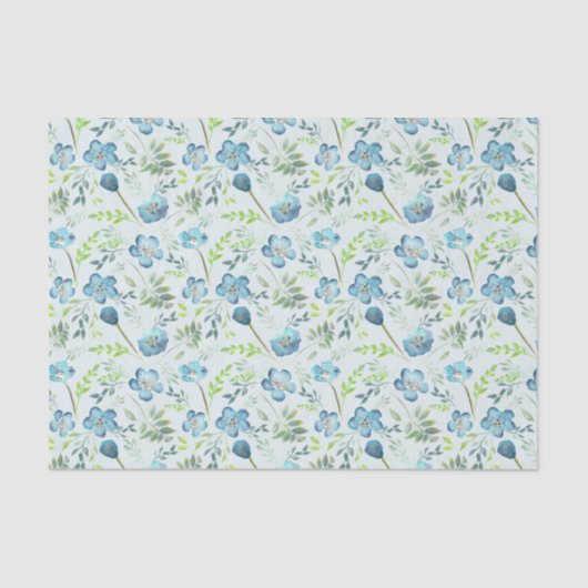 Elegant Boho Blue Green Waterverf Flowers Tissuepapier (Voorkant)