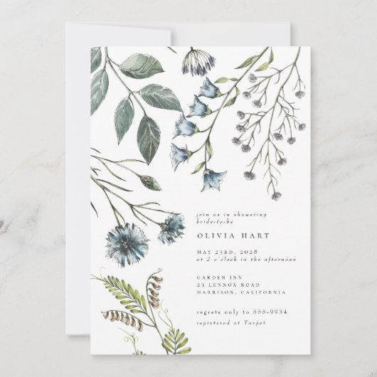 Elegant Boho Blue Green Wildflower Vrijgezellenfee Kaart (Voorkant)