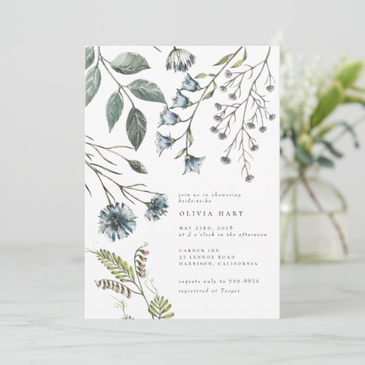 Elegant Boho Blue Green Wildflower Vrijgezellenfee Kaart (Staand voorkant)
