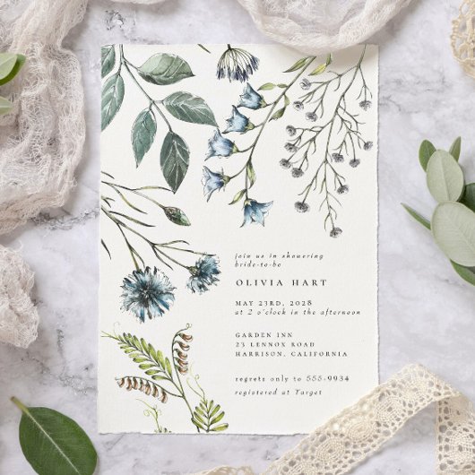 Elegant Boho Blue Green Wildflower Vrijgezellenfee Kaart