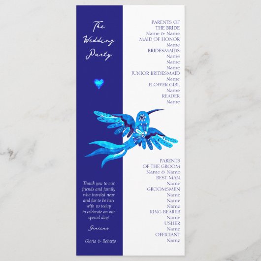 Elegant Boho Blue kolibries Mexicaanse bruiloft Programmakaart (Achterkant)