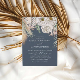 Elegant Boho Blue Pampas Grass Wedding Kaart